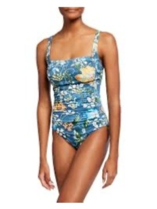 Johnny Was Other - Johnny Was XL Floral One Piece Ruched Ciaga Square Neck Hawaiian Swimsuit